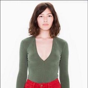 Moss Green V Neck Longsleeve American Apparel